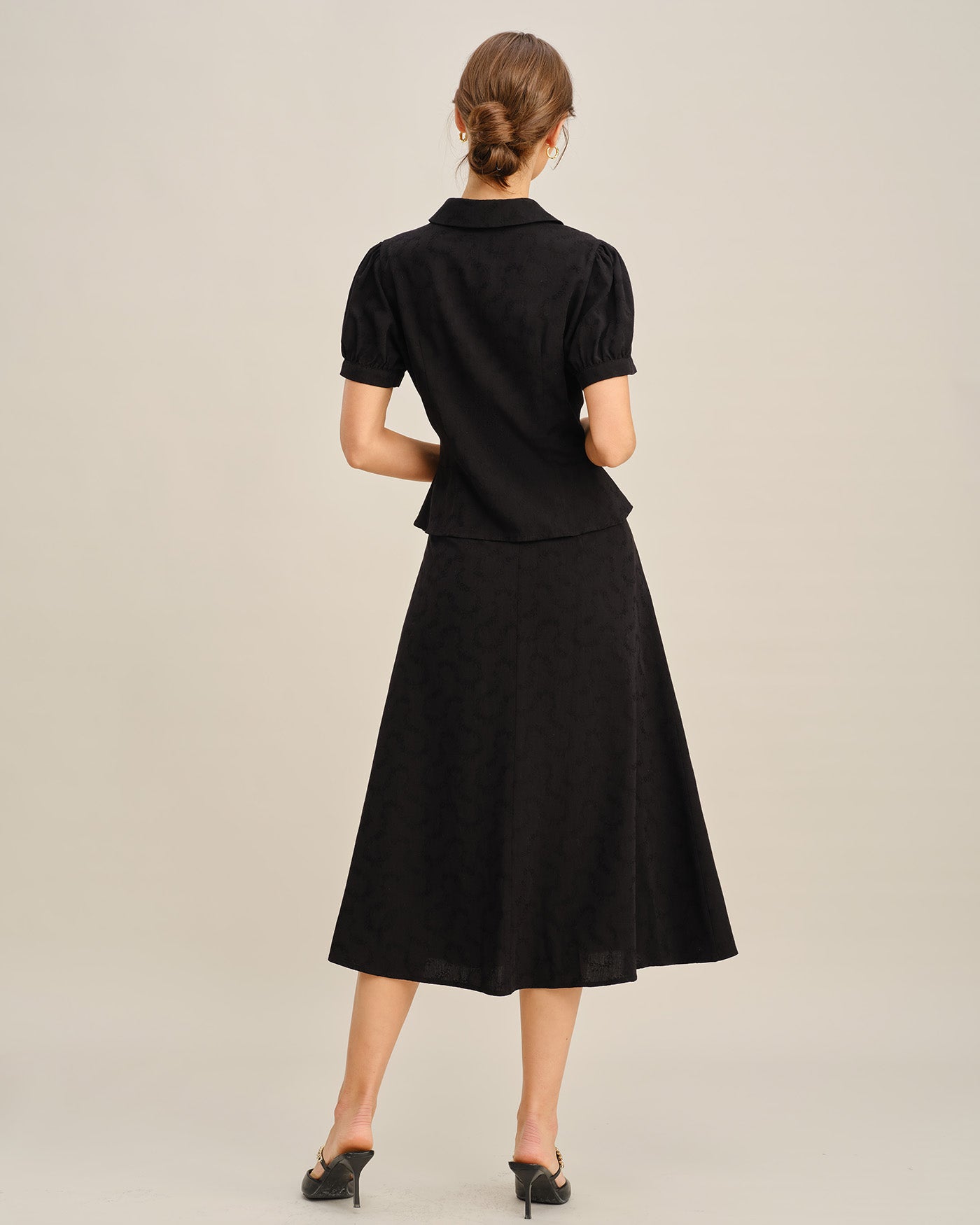 Black Embroidery Midi Skirt | Rihoas