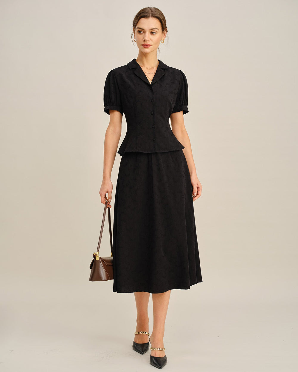 Black Embroidery Midi Skirt | Rihoas