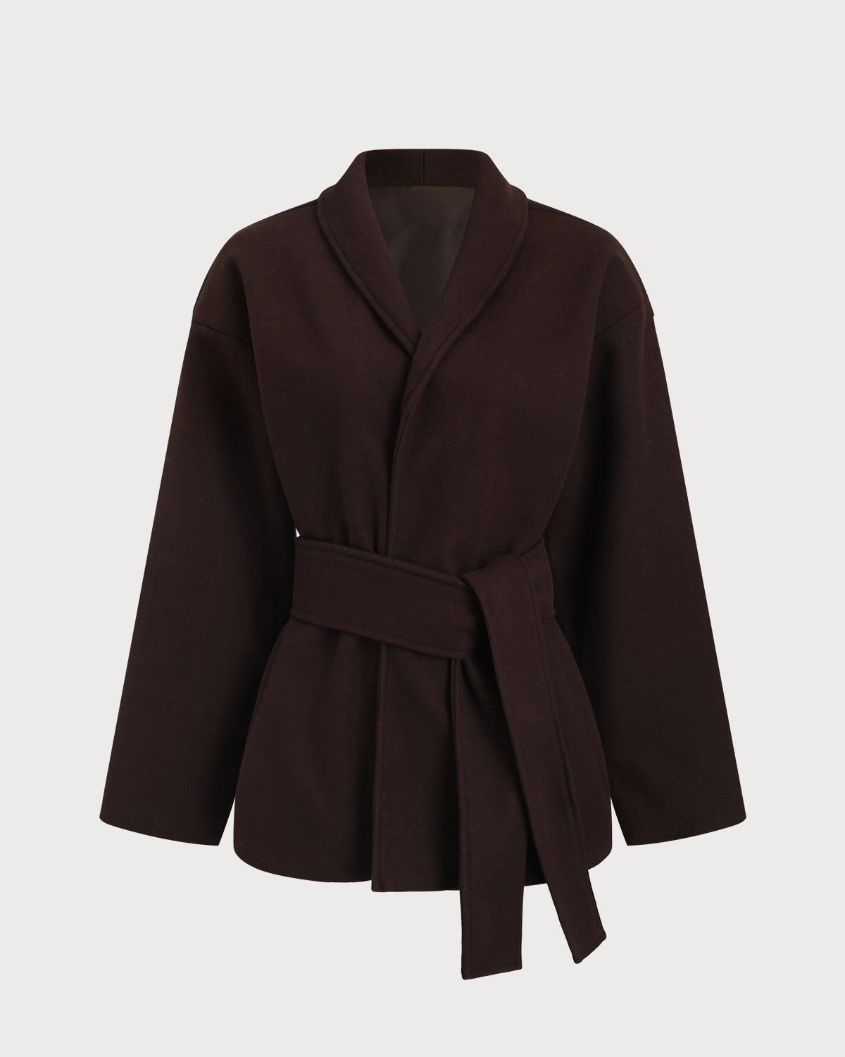 Coffee Belted Shawl Coat | Rihoas