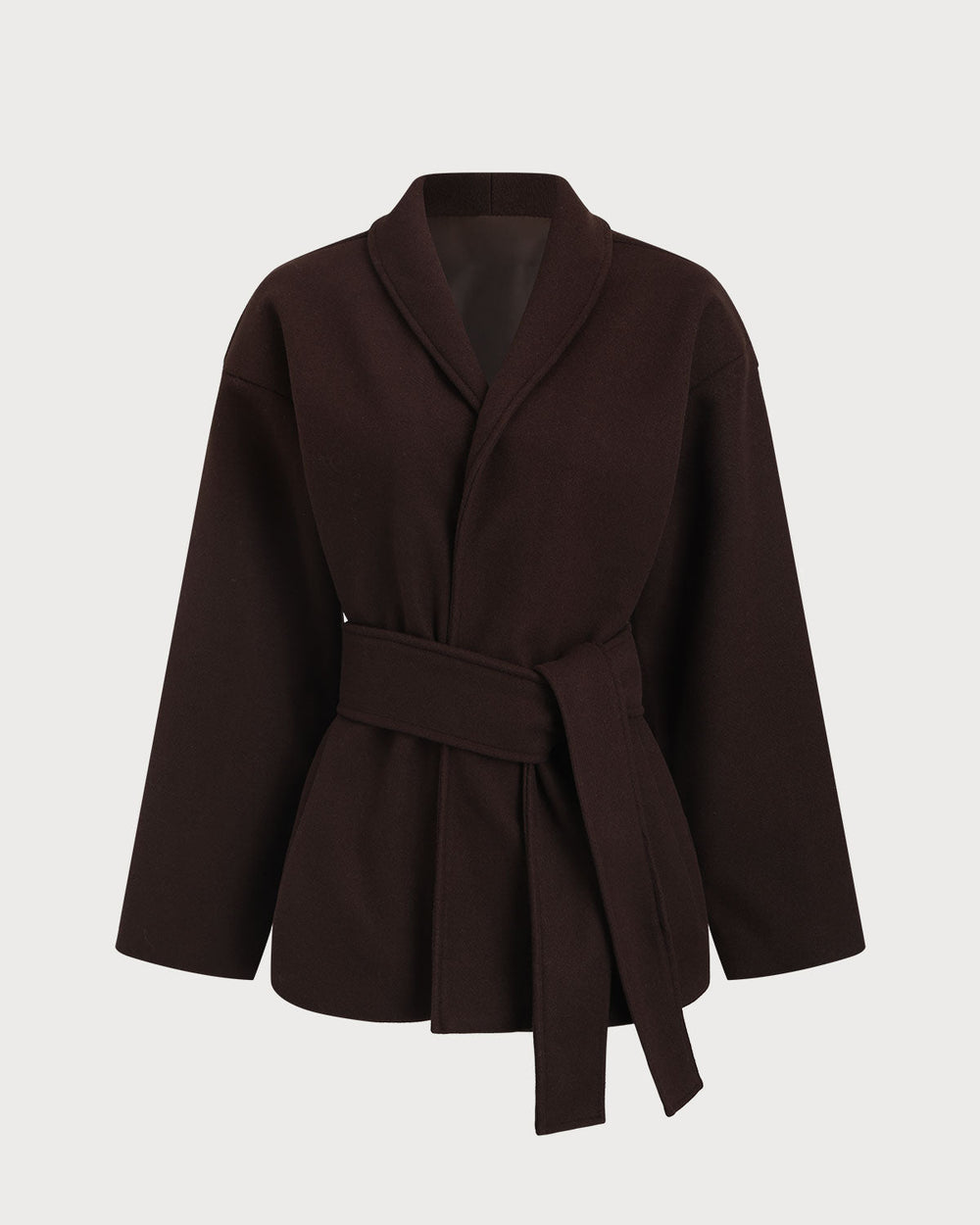 Coffee Belted Shawl Coat | Rihoas