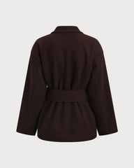 Coffee Belted Shawl Coat | Rihoas