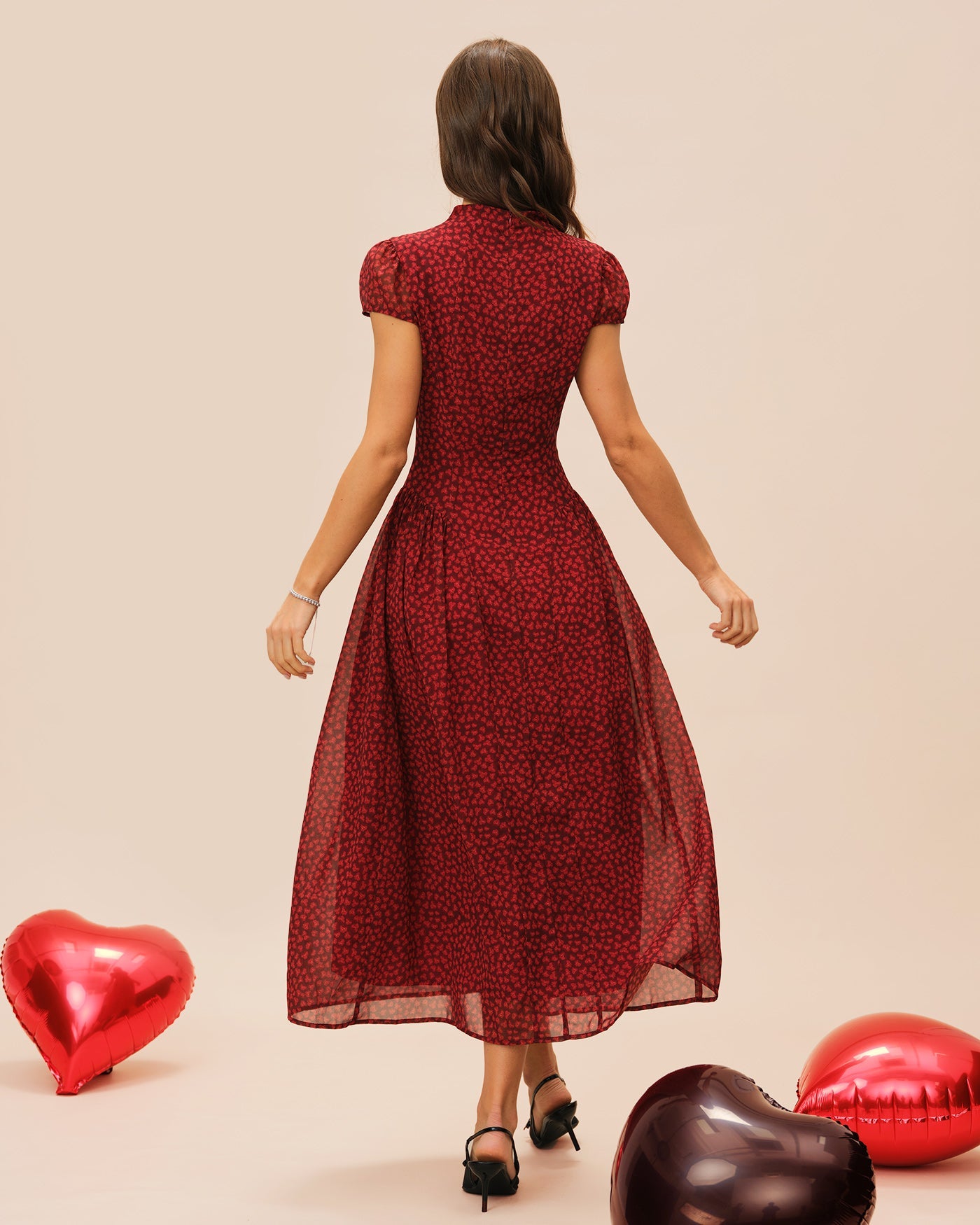 Red Cap Sleeve Floral Maxi Dress | Rihoas