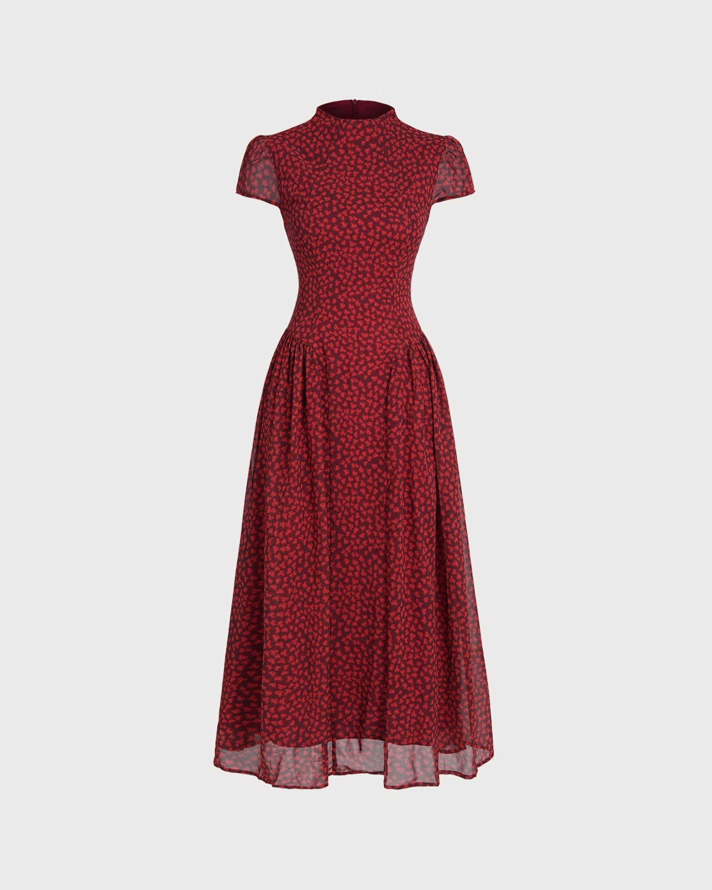 Red Cap Sleeve Floral Maxi Dress | Rihoas