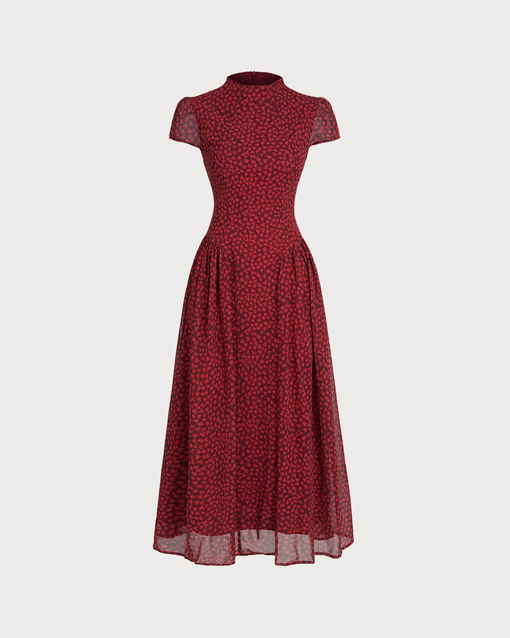Red Cap Sleeve Floral Maxi Dress | Rihoas