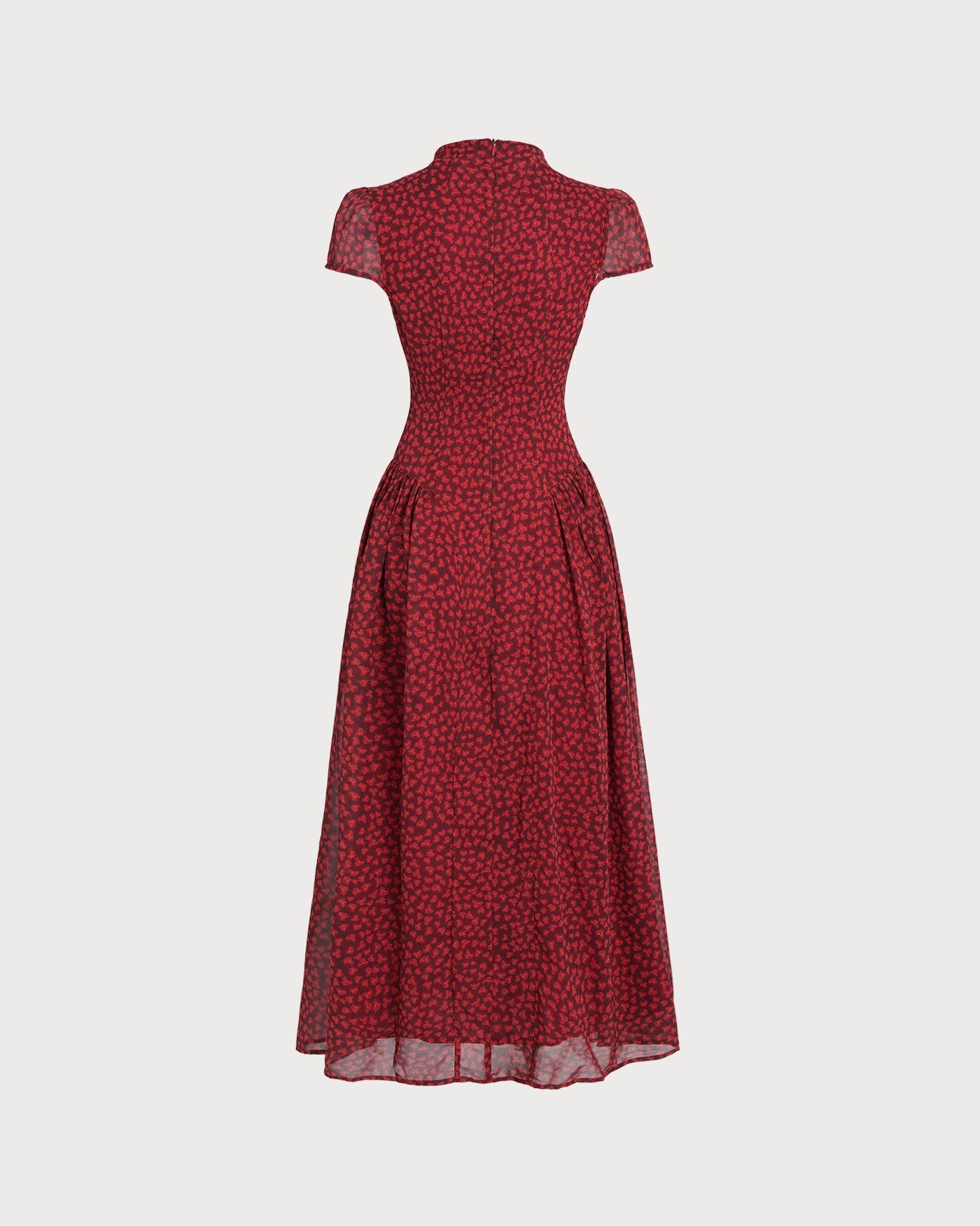 Red Cap Sleeve Floral Maxi Dress | Rihoas