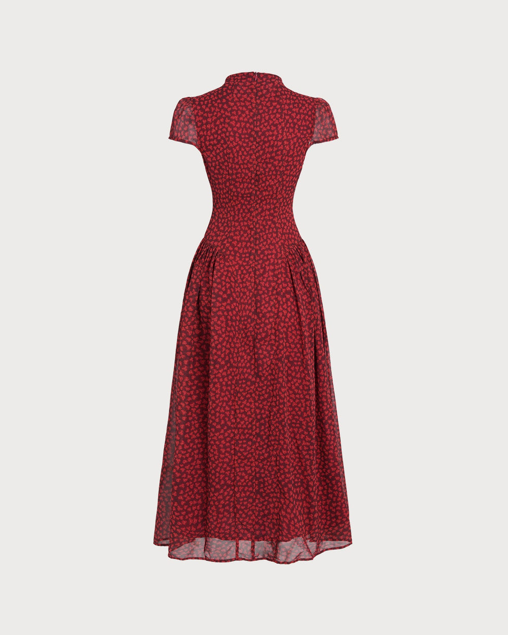 Red Cap Sleeve Floral Maxi Dress | Rihoas