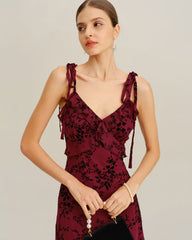 Red Floral Ruffle Slip Midi Dress | Rihoas