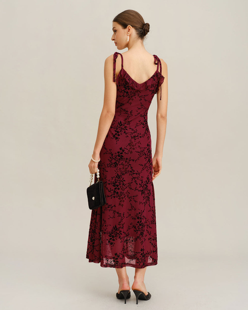 Red Floral Ruffle Slip Midi Dress | Rihoas