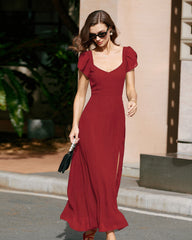 Red Sweetheart Neck Jacquard Maxi Dress | Rihoas