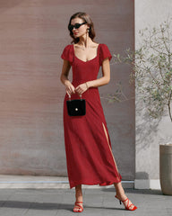Red Sweetheart Neck Jacquard Maxi Dress | Rihoas