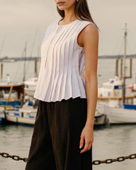 White Round Neck Ruched Tank | Rihoas