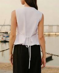 White Round Neck Ruched Tank | Rihoas