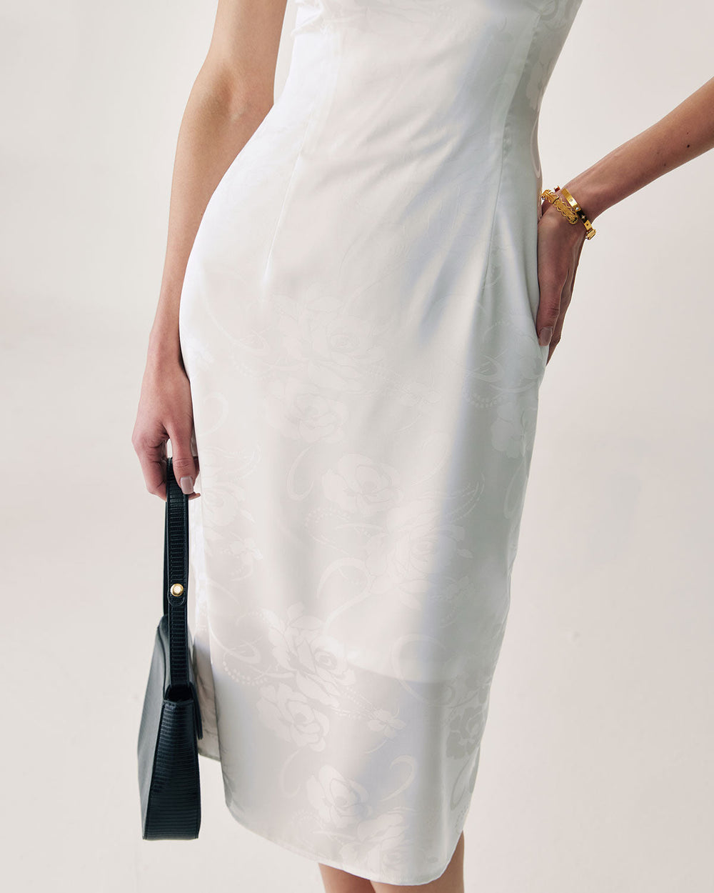 White Beaded Strap Slip Midi Dress | Rihoas