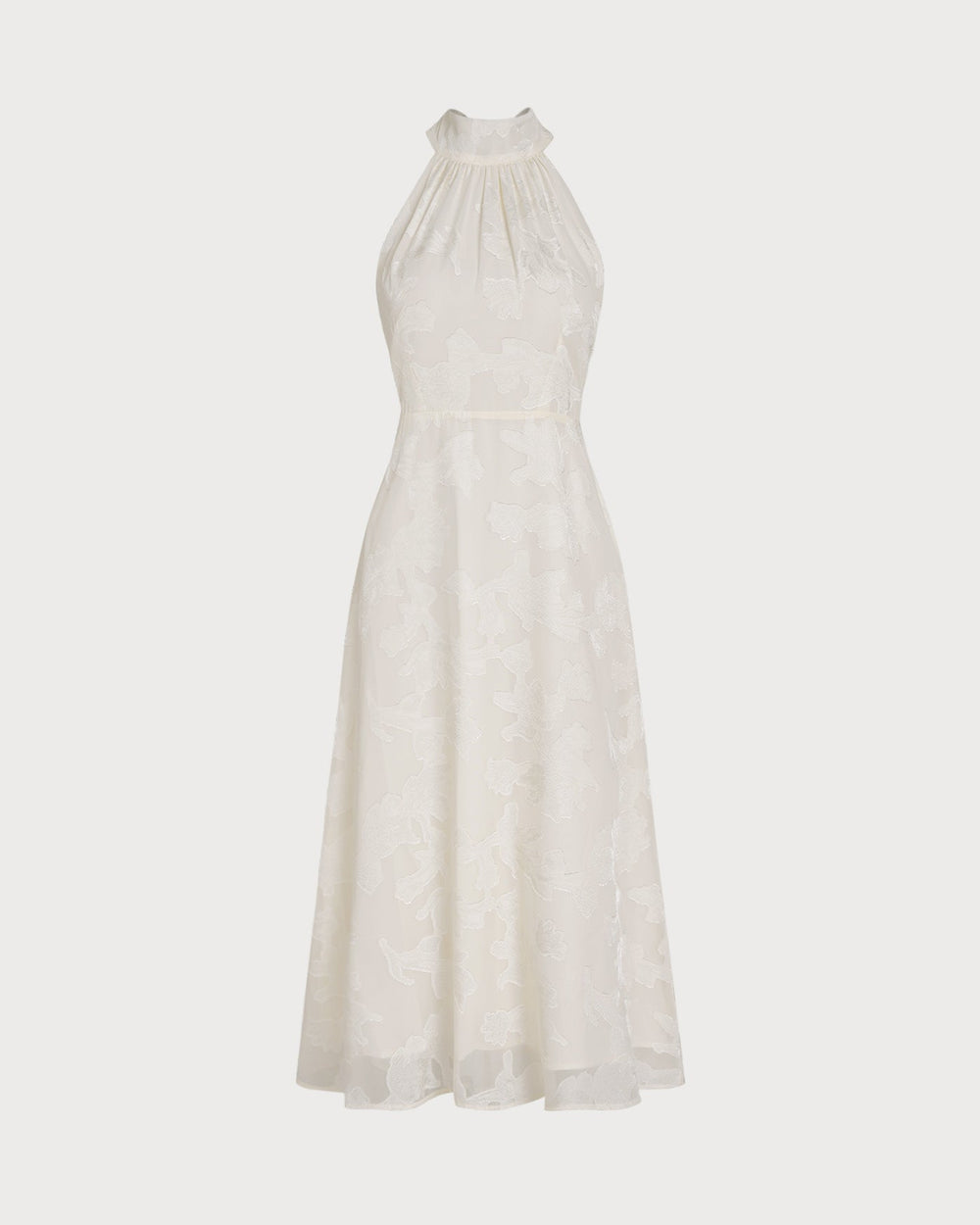 Beige Halter Floral Midi Dresses | Rihoas