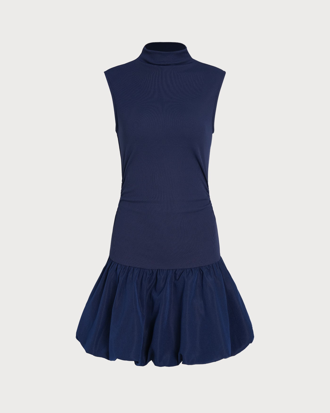 Navy Mock Neck Ruched Mini Dress | Rihoas