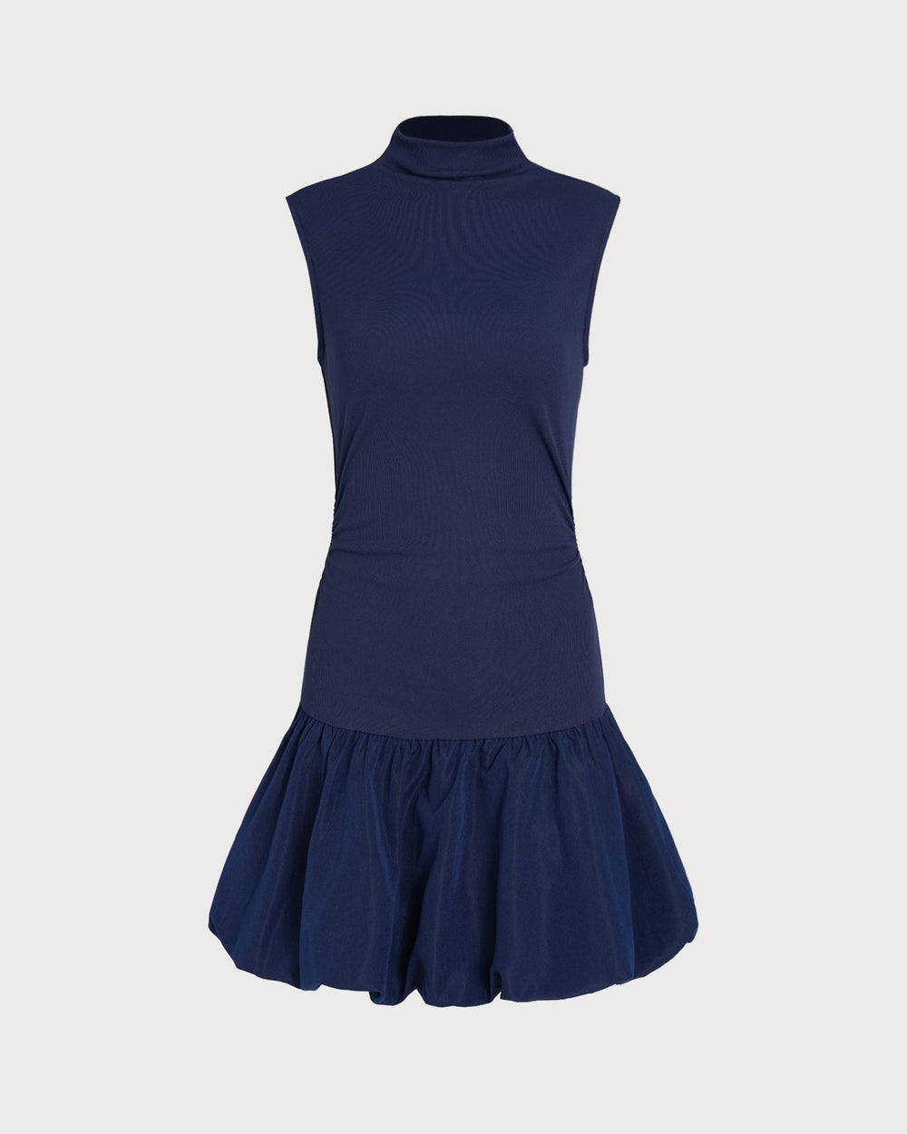 Navy Mock Neck Ruched Mini Dress | Rihoas