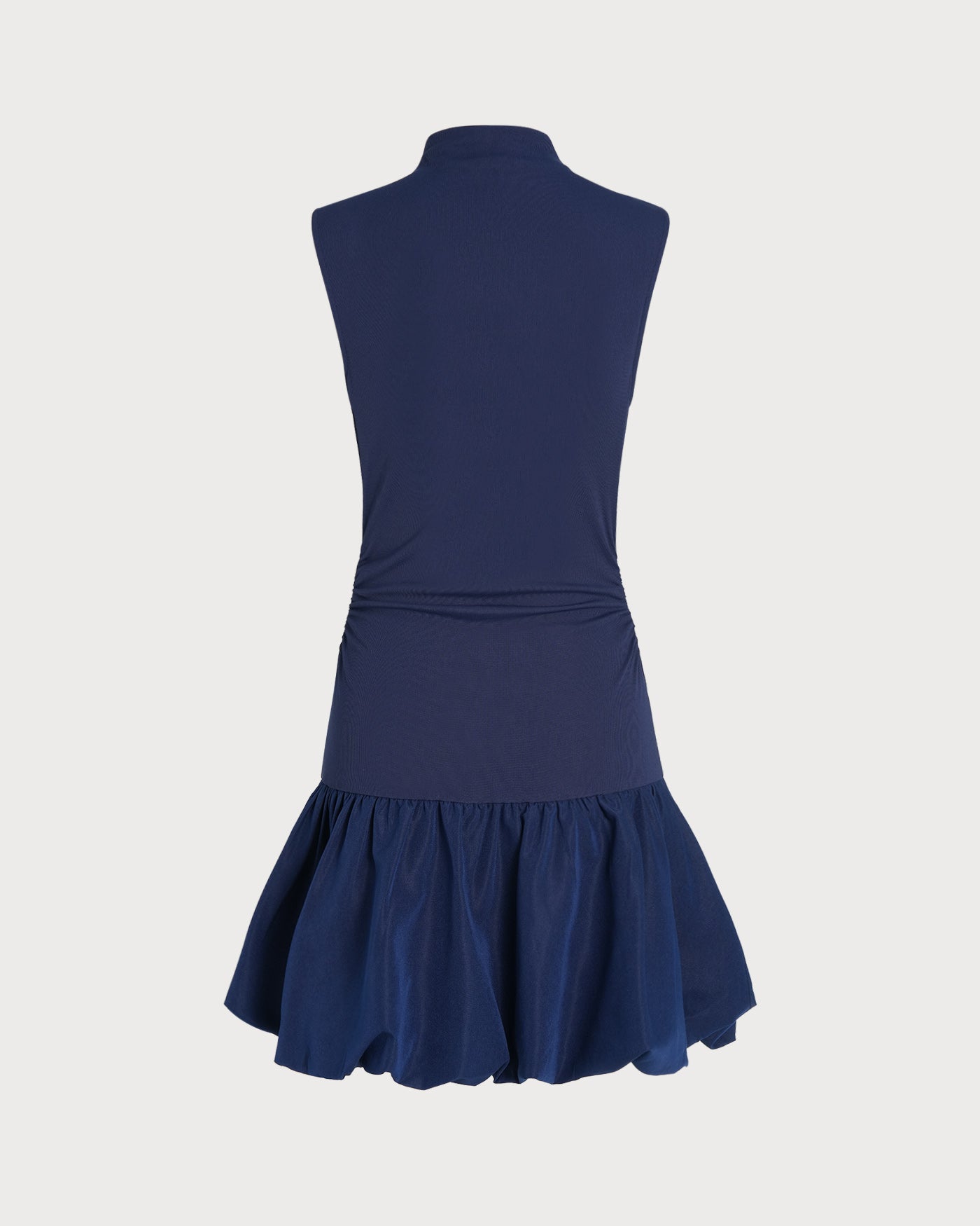 Navy Mock Neck Ruched Mini Dress | Rihoas