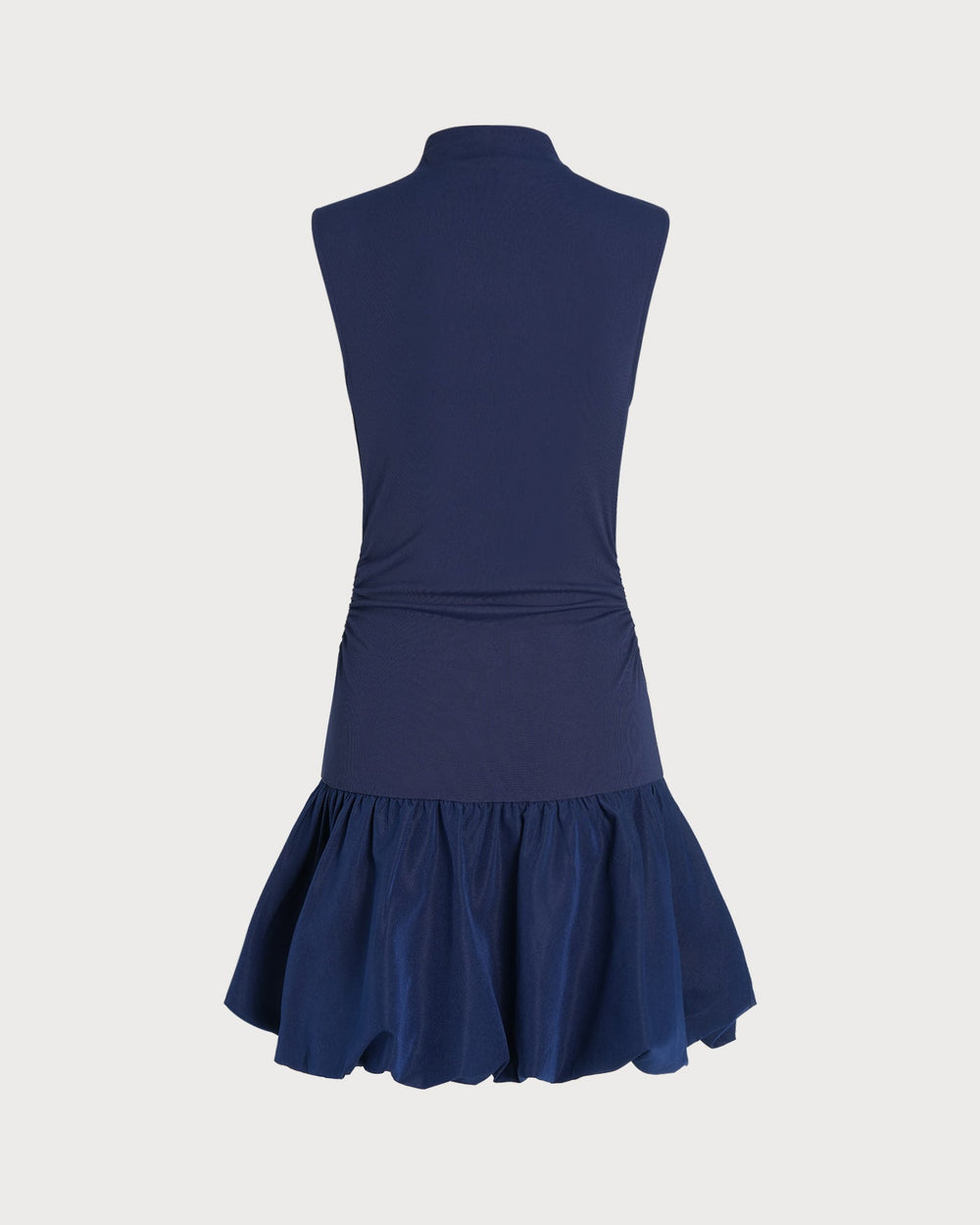 Navy Mock Neck Ruched Mini Dress | Rihoas