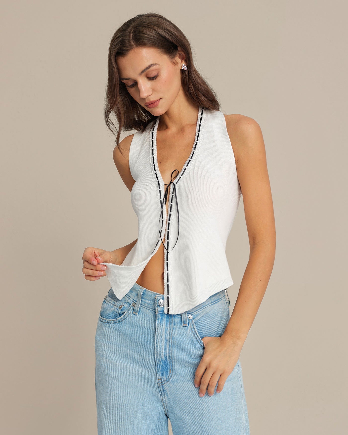 White Halter Drawstring Vest | Rihoas