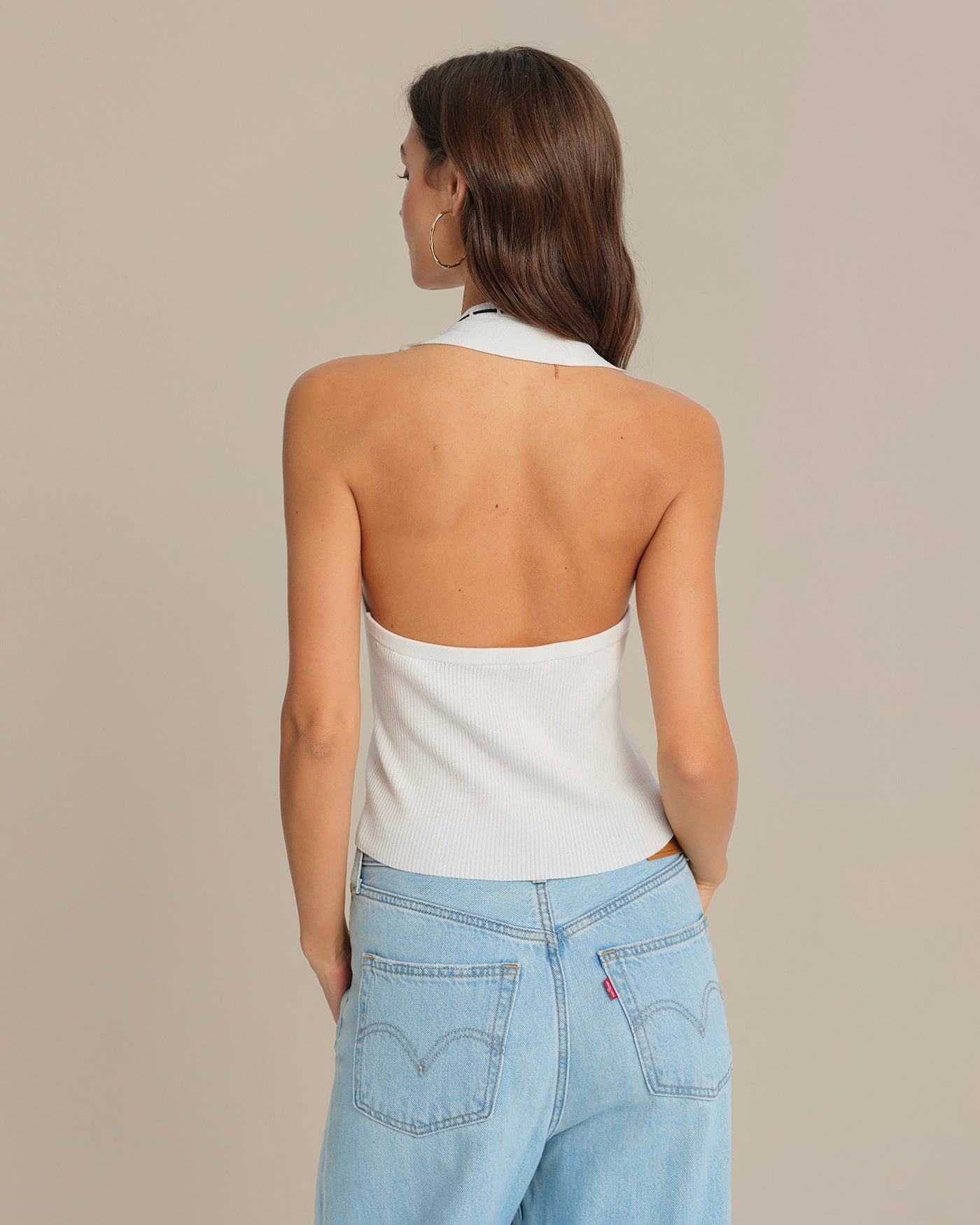 White Halter Drawstring Vest | Rihoas