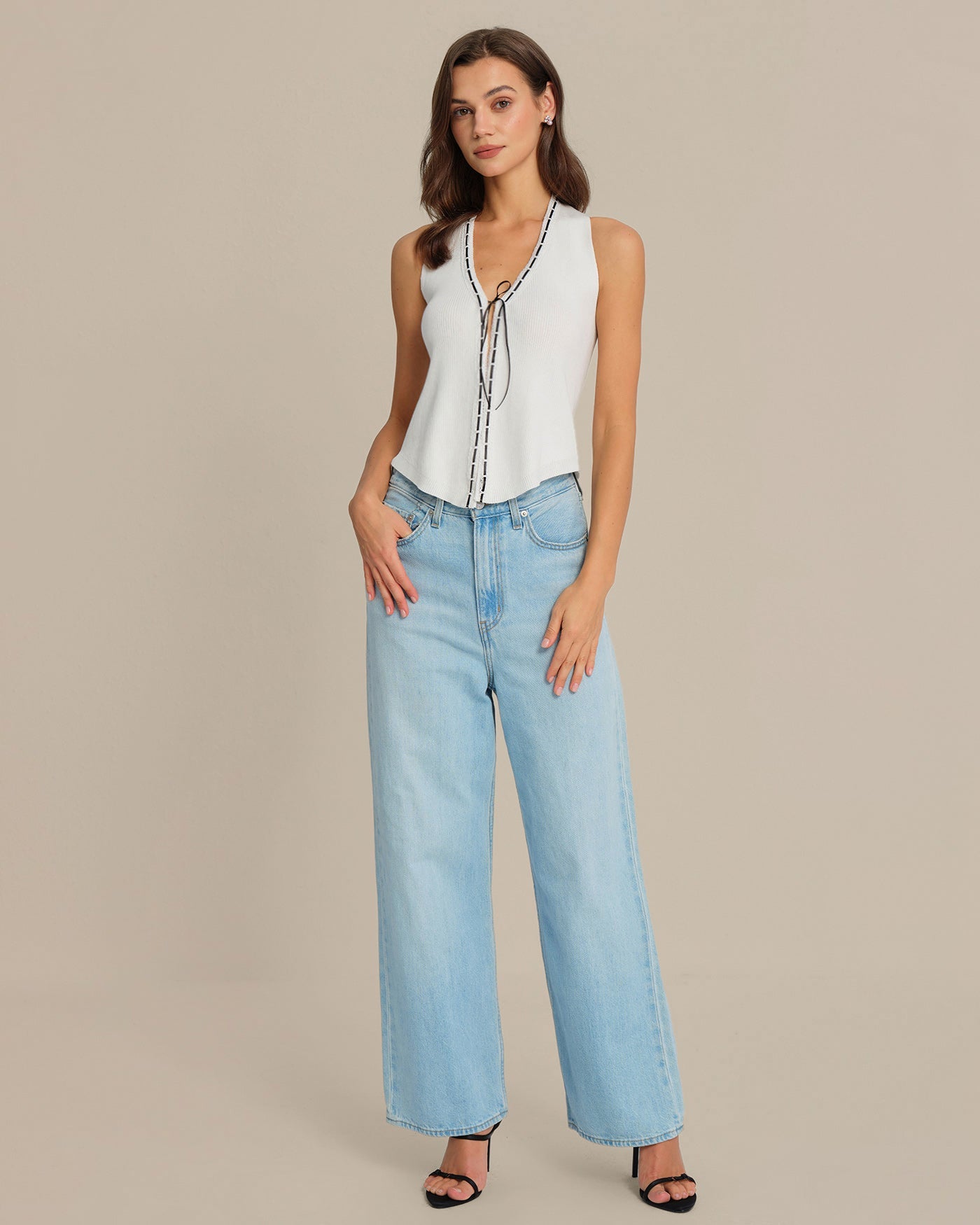 White Halter Drawstring Vest | Rihoas