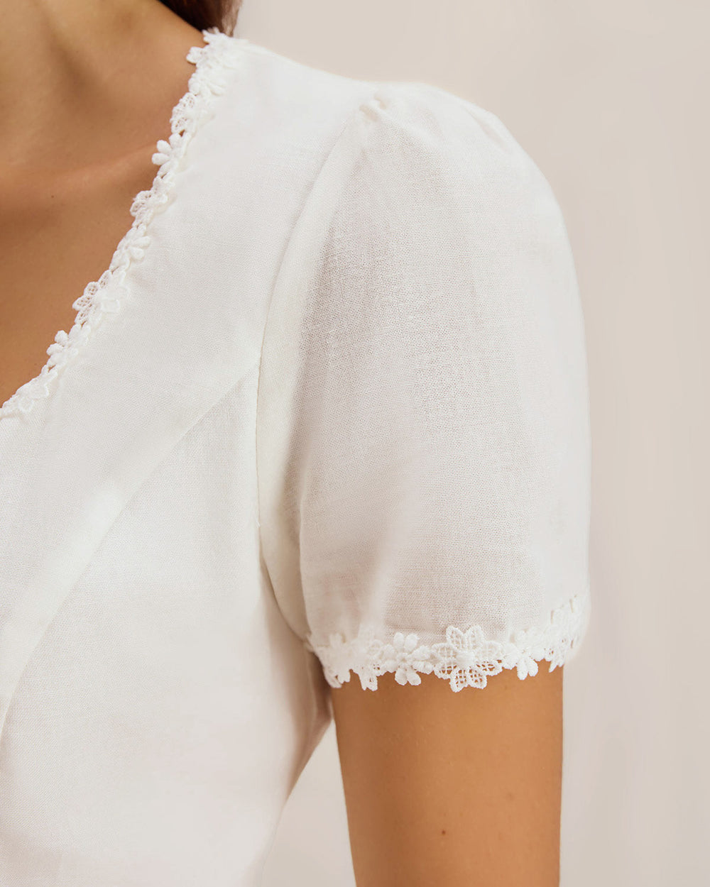 White Square Neck Button Lace Blouse | Rihoas
