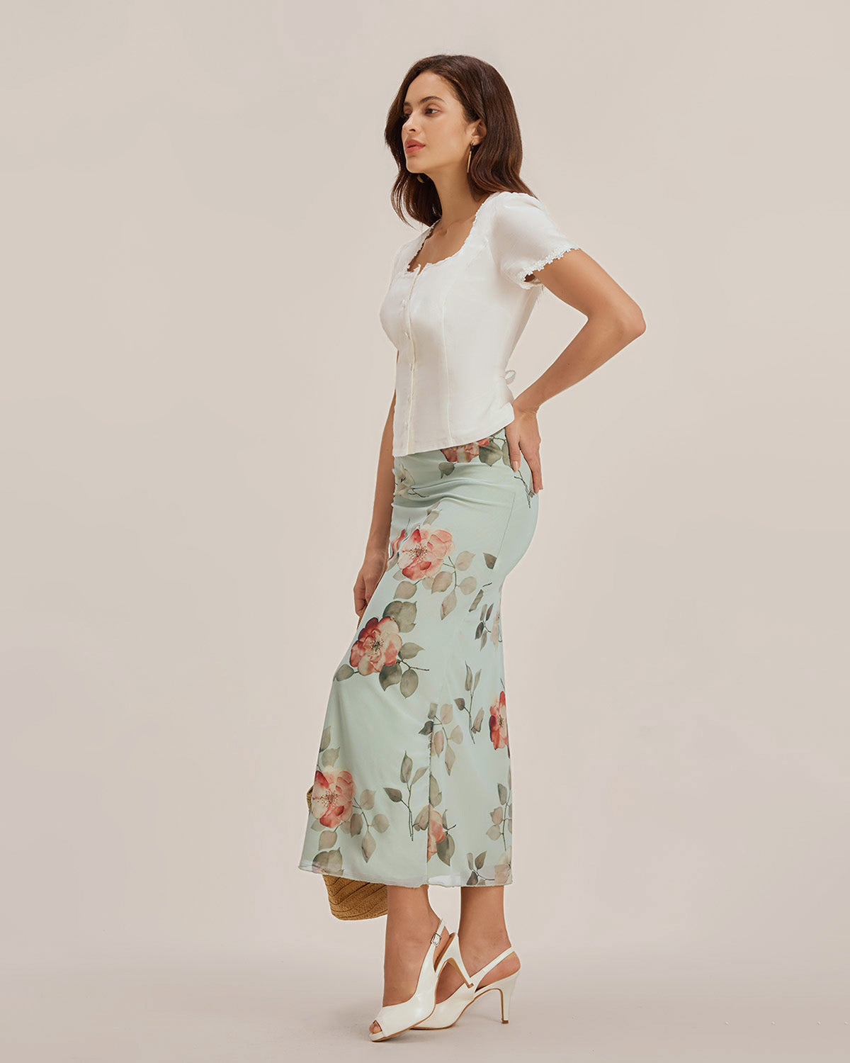 White Square Neck Button Lace Blouse | Rihoas