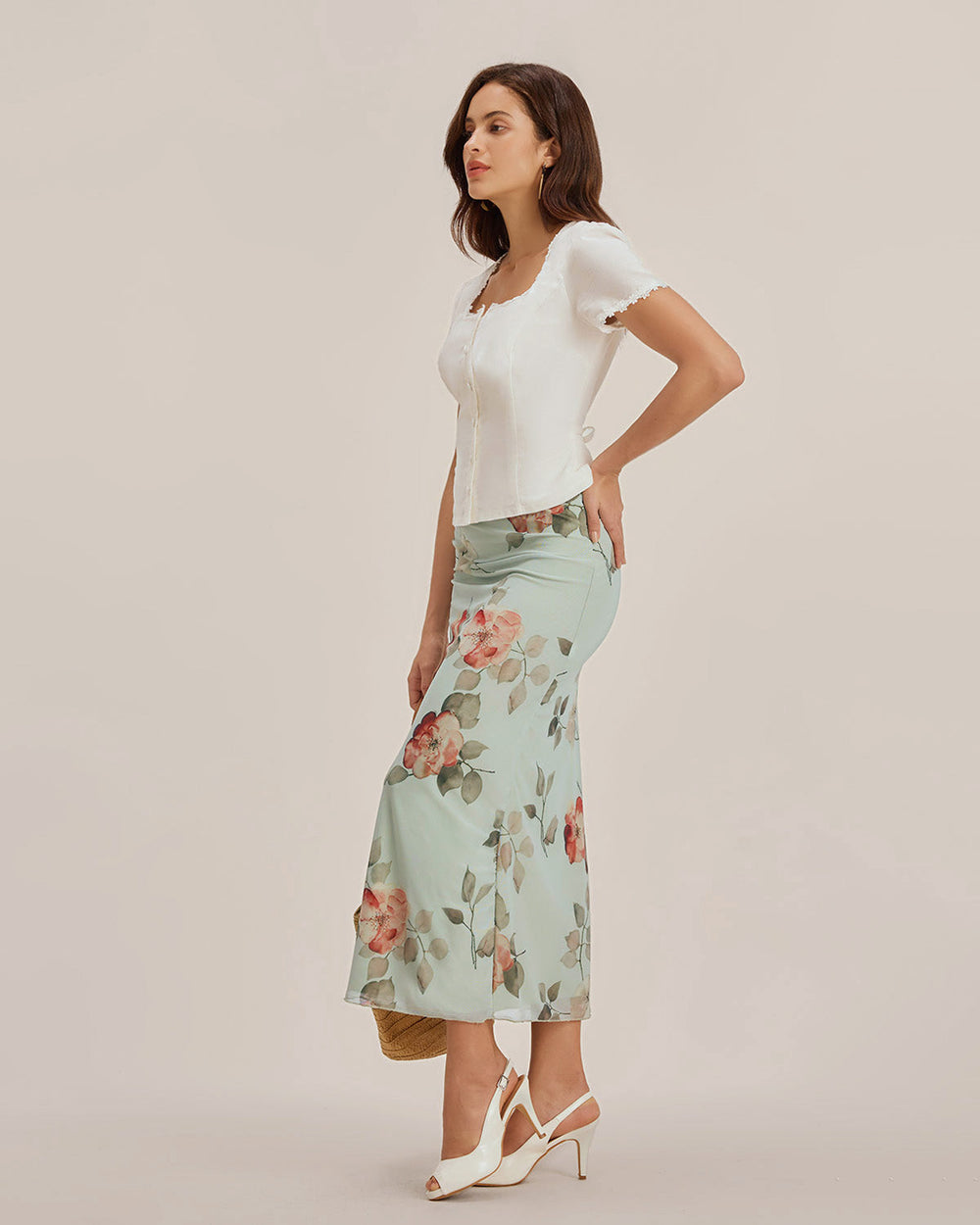 White Square Neck Button Lace Blouse | Rihoas