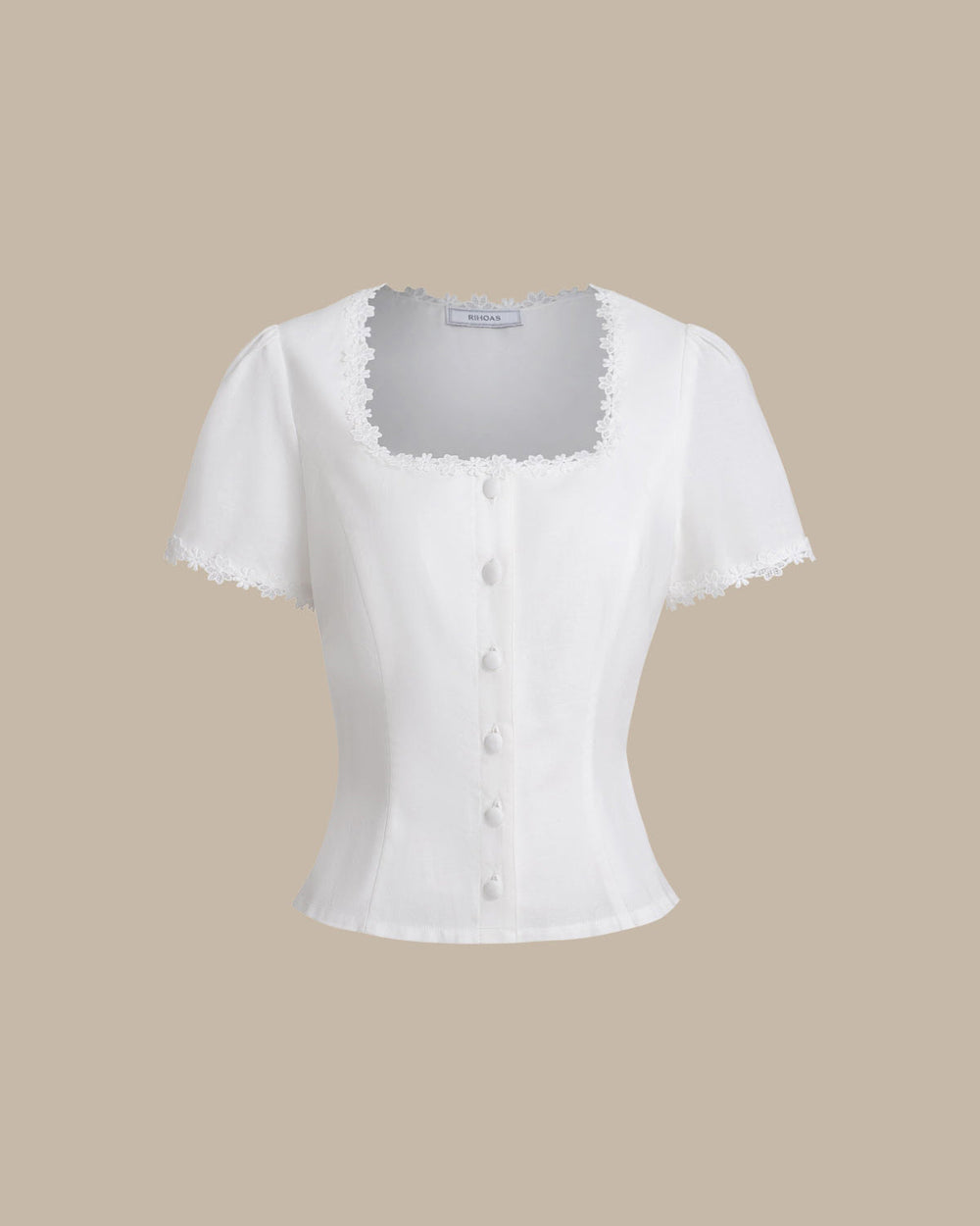 White Square Neck Button Lace Blouse | Rihoas