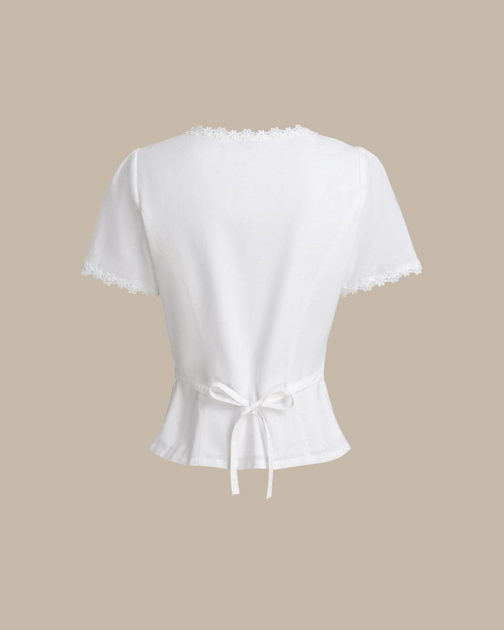 White Square Neck Button Lace Blouse | Rihoas