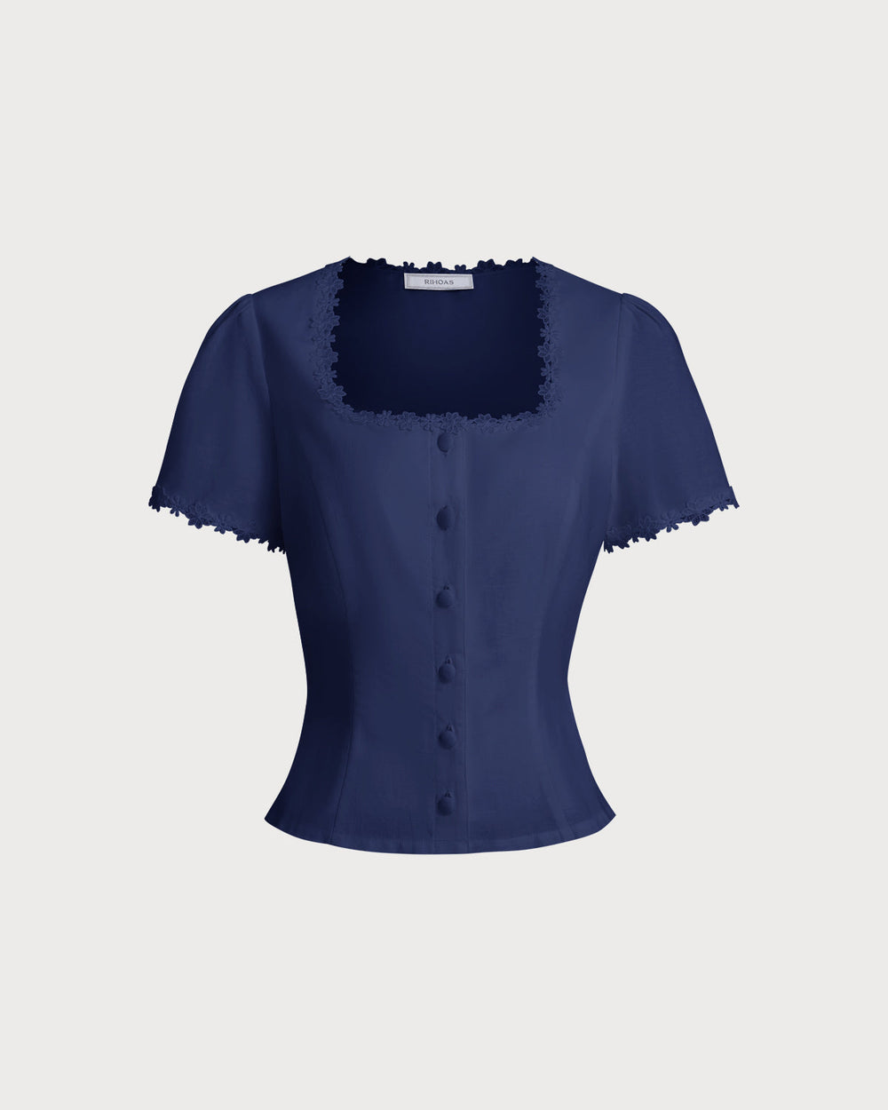 Navy Square Neck Button Blouse | Rihoas