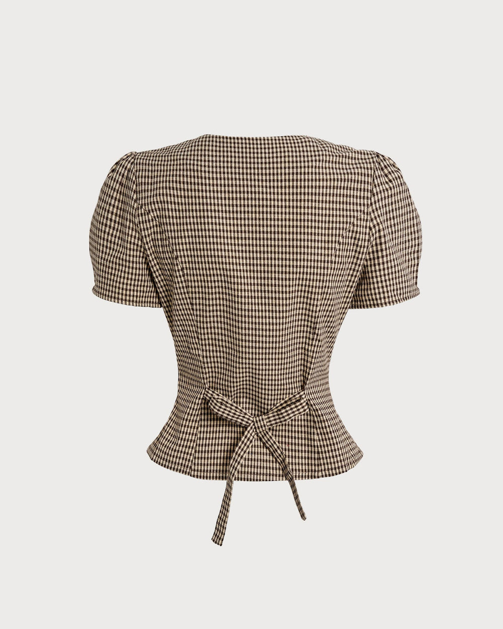 Brown Plaid Puffed Sleeve Blouse | Rihoas