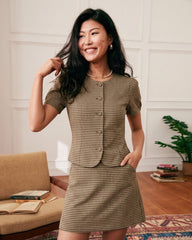 Brown Plaid Puffed Sleeve Blouse | Rihoas