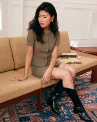 Brown Plaid Puffed Sleeve Blouse | Rihoas