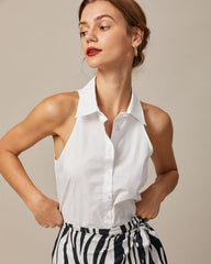 The White Collared Button Up Sleeveless Shirt | Rihoas