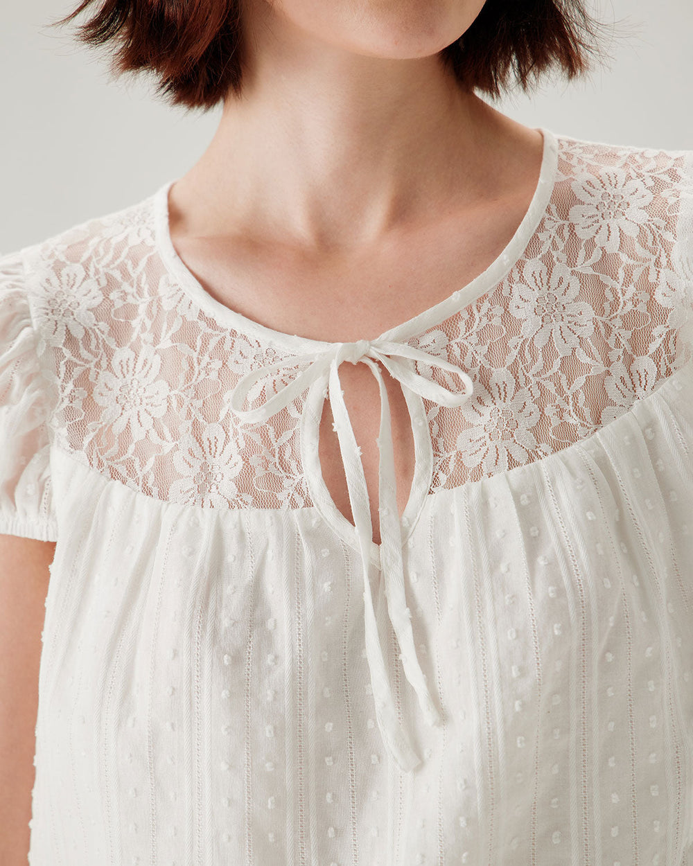 White Lace Puffed Sleeve Tee | Rihoas