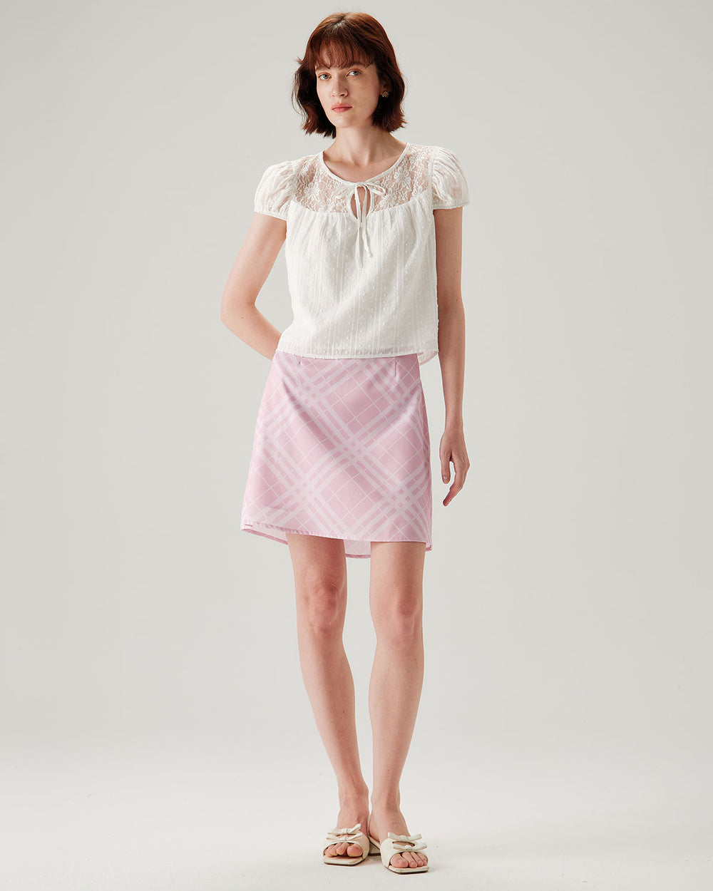 White Lace Puffed Sleeve Tee | Rihoas
