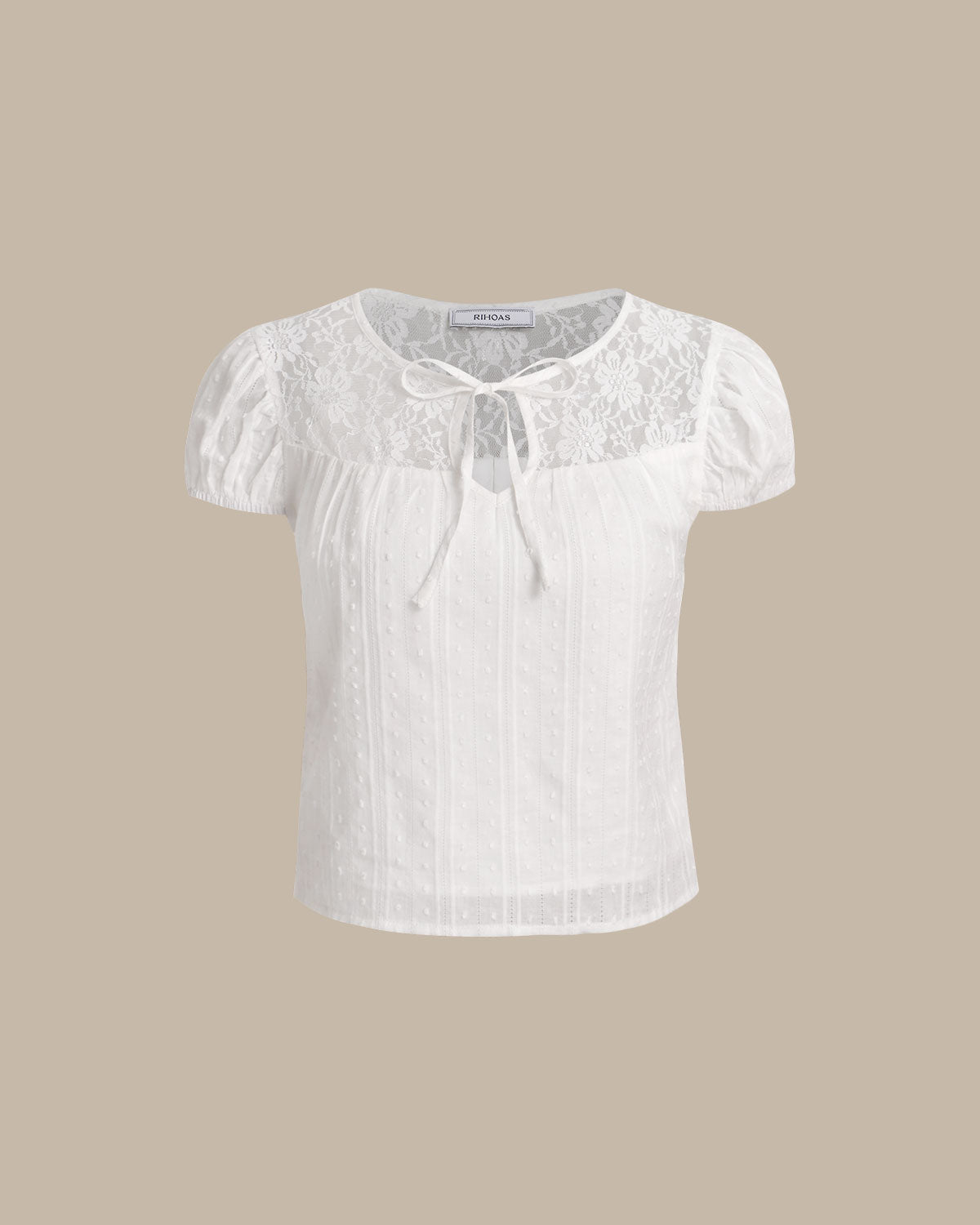 White Lace Puffed Sleeve Tee | Rihoas