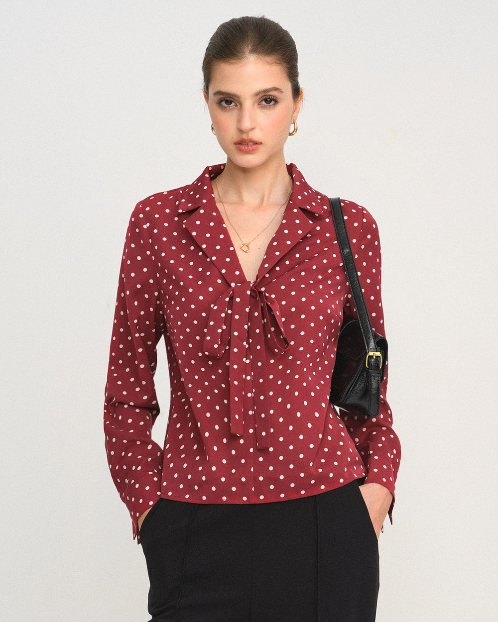 Red Polka Dot Tie Neck Shirt | Rihoas