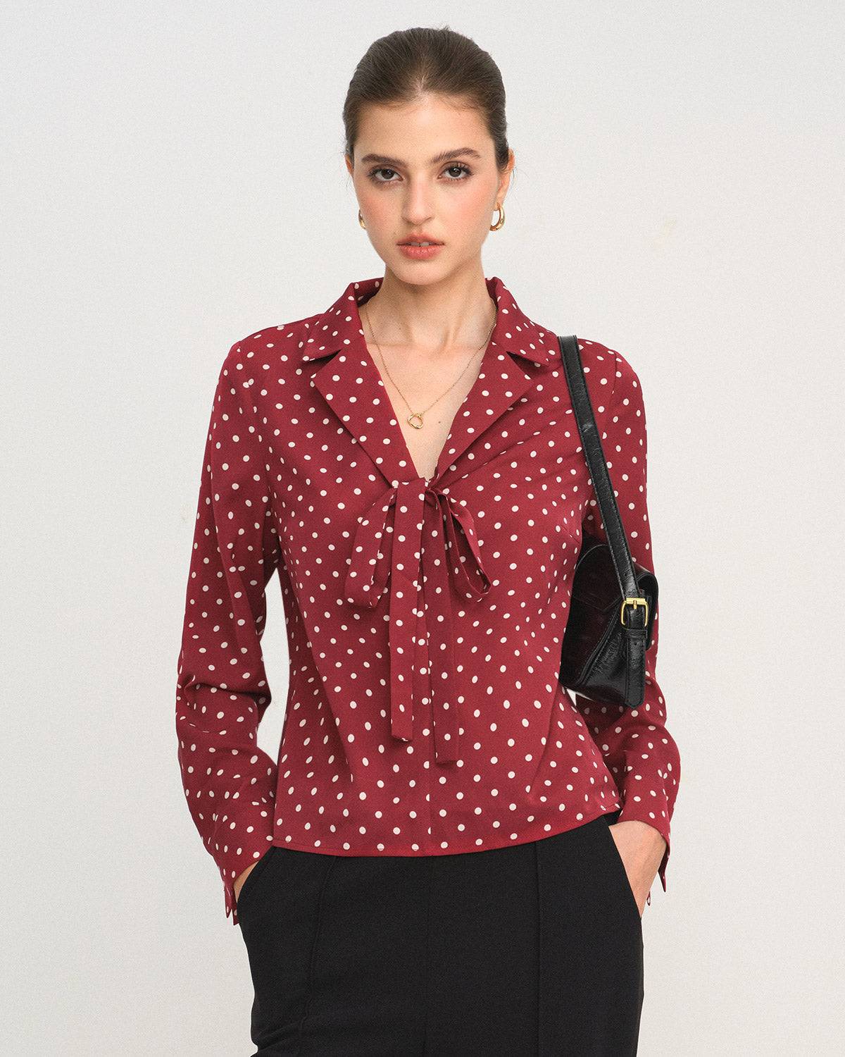 Red Polka Dot Tie Neck Shirt | Rihoas