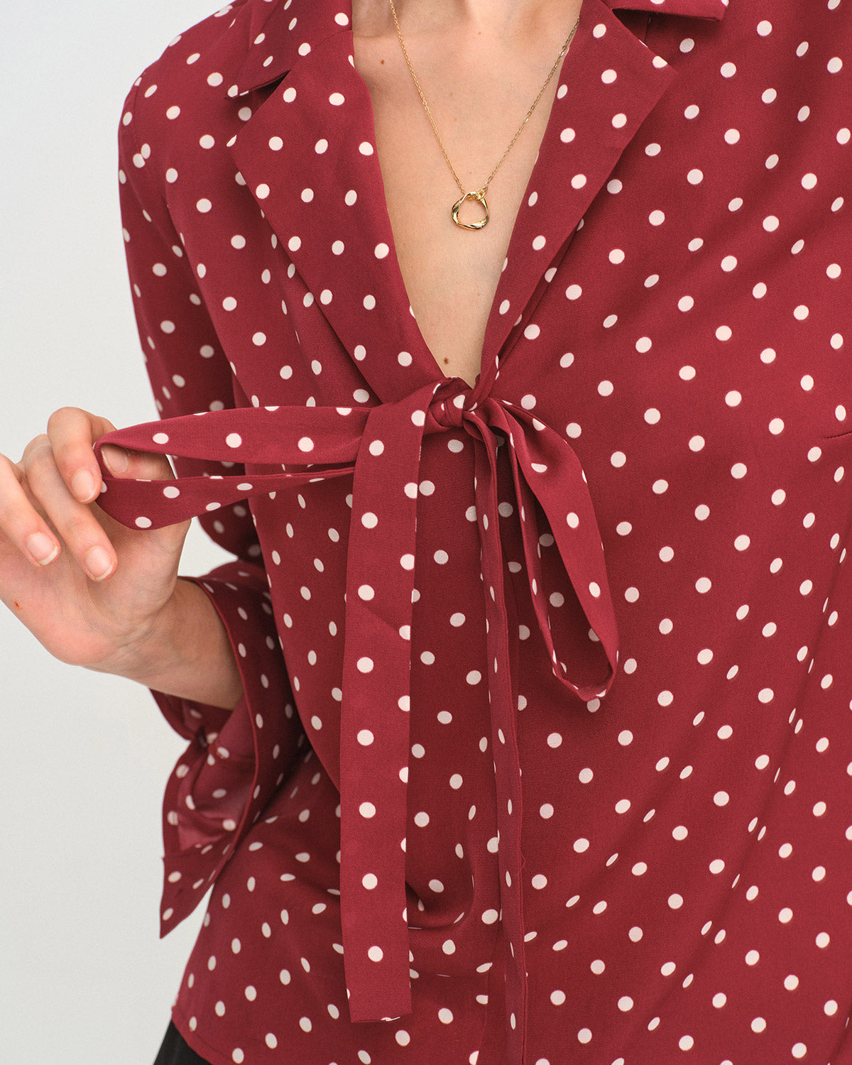Red Polka Dot Tie Neck Shirt | Rihoas