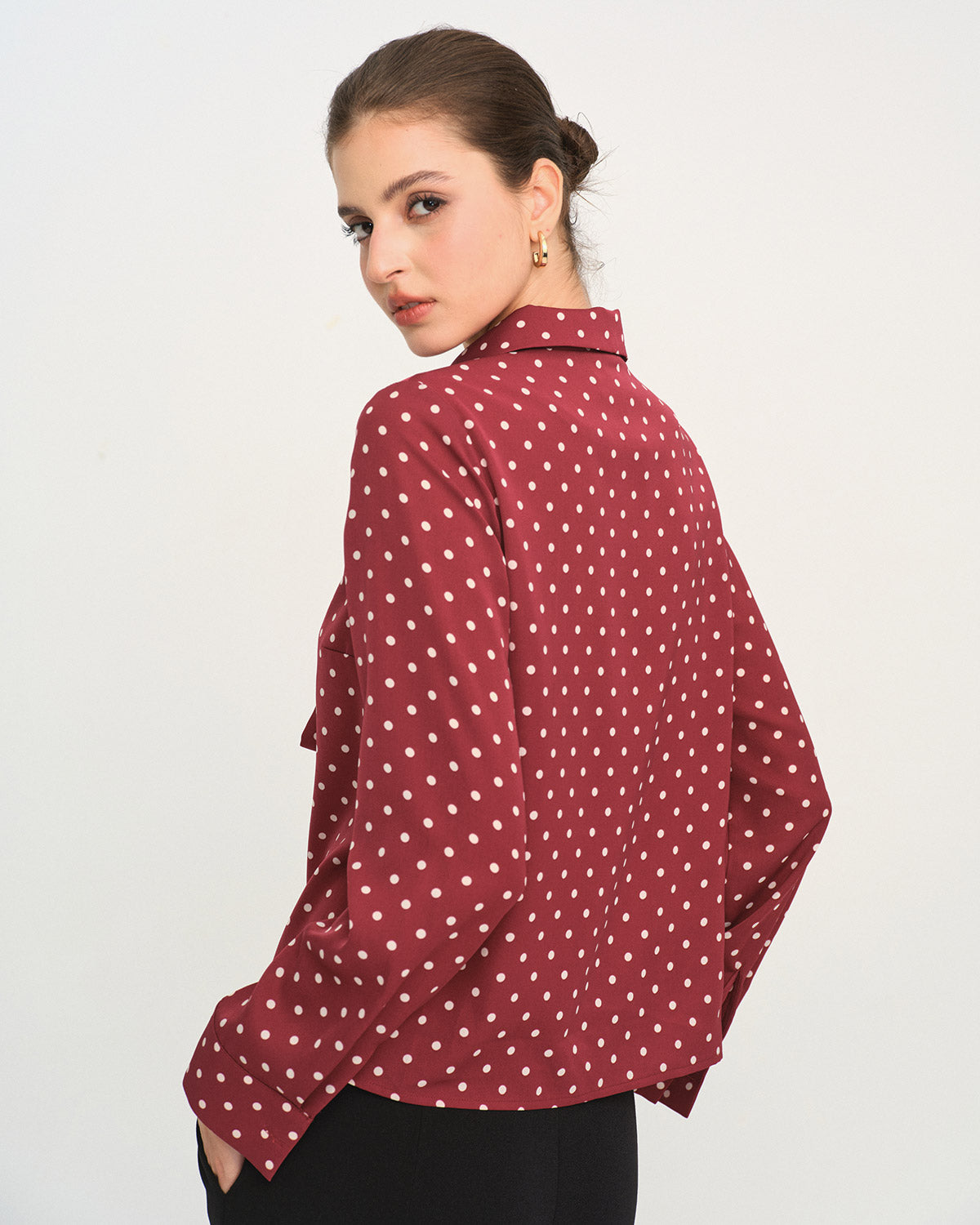 Red Polka Dot Tie Neck Shirt | Rihoas