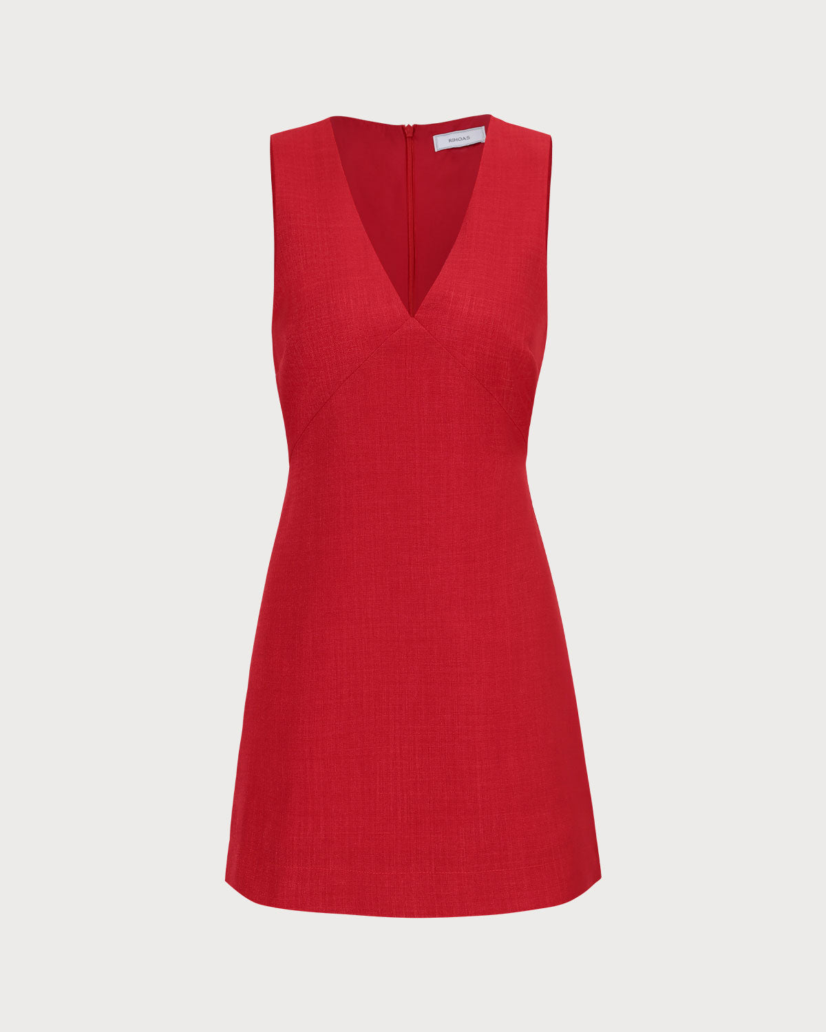 The Red V Neck Sleeveless Linen Mini Dress | Rihoas