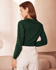 The Green Lapel Ribbed Textured Knit Top | Rihoas