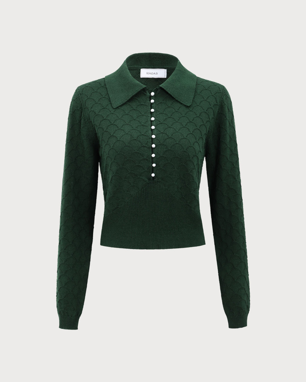 The Green Lapel Ribbed Textured Knit Top | Rihoas