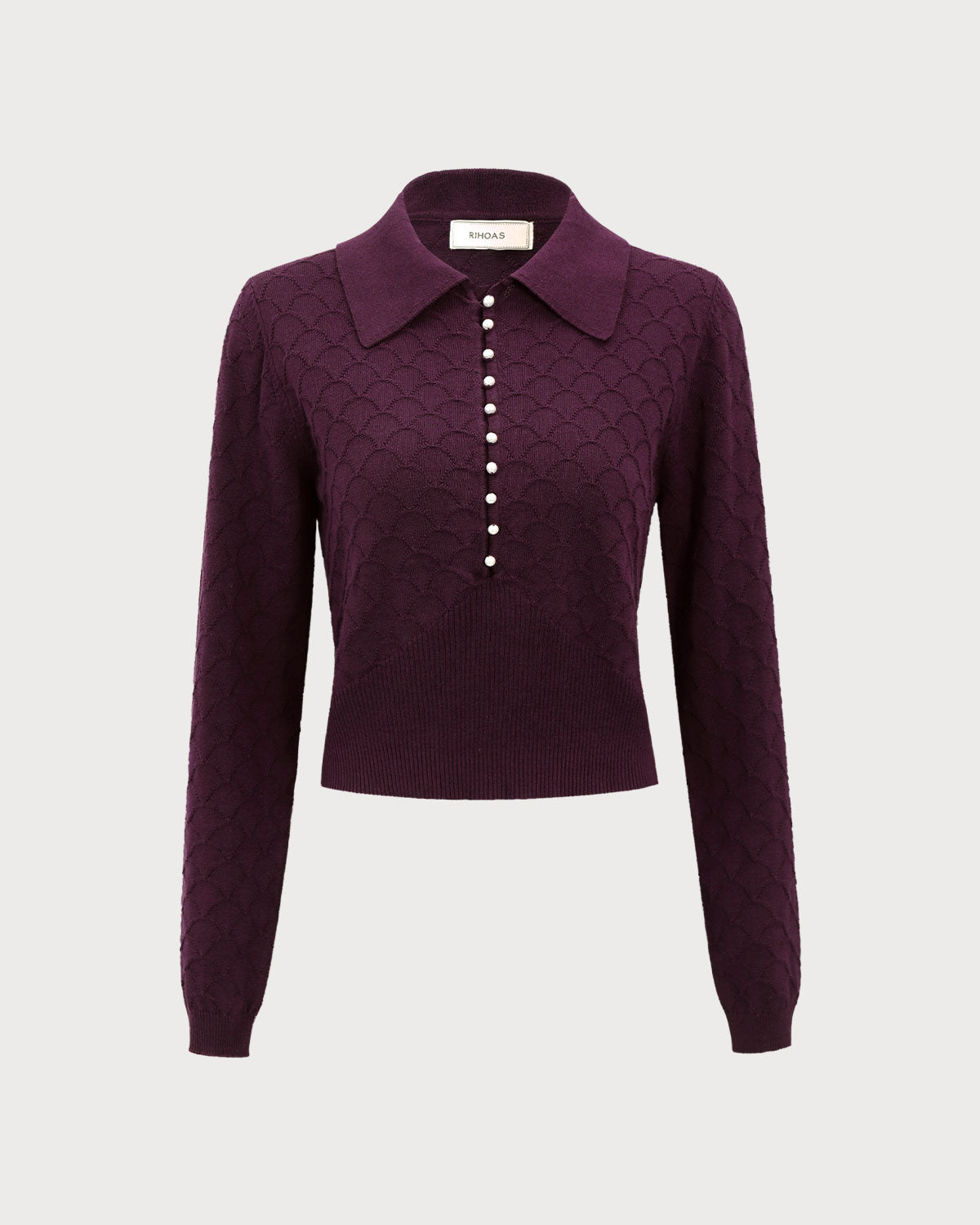 Purple Pearl Buttons Knit Tee | Rihoas