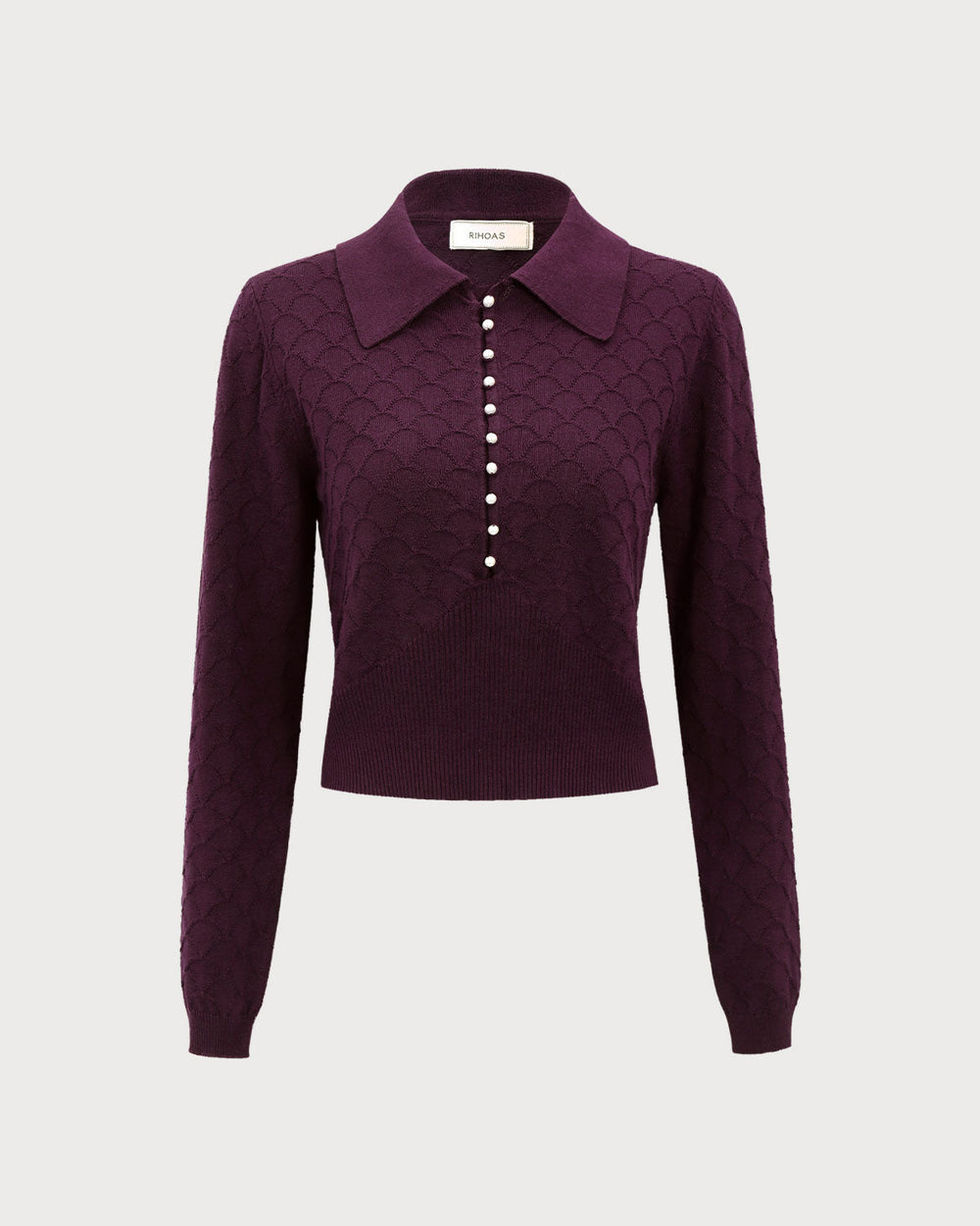 Purple Pearl Buttons Knit Tee | Rihoas