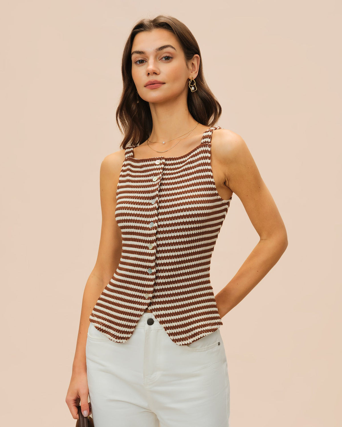 Brown Square Neck Tank Top | Rihoas