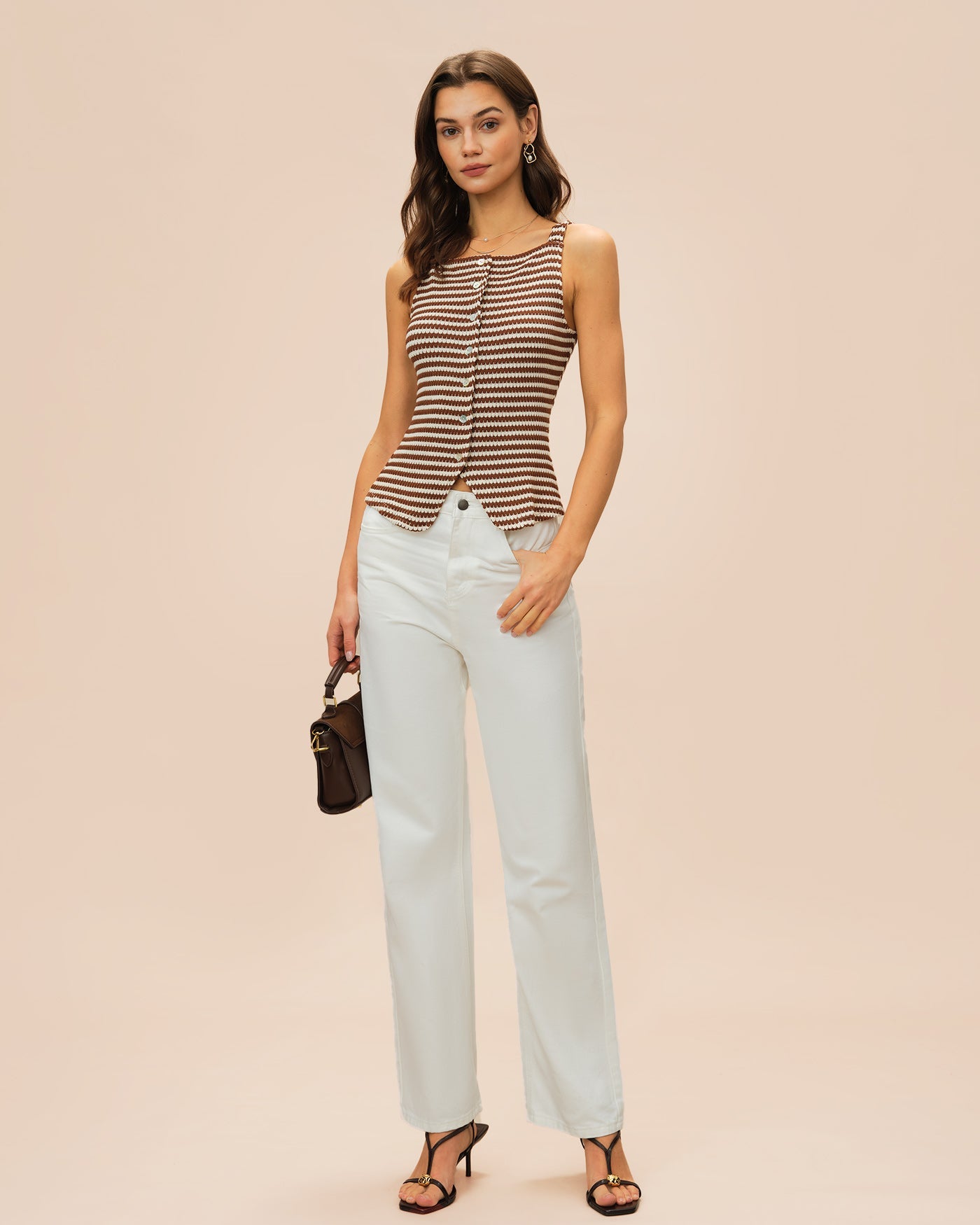 Brown Square Neck Tank Top | Rihoas