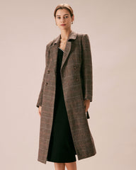 The Coffee Lapel Belted Double Breasted Coat | Rihoas